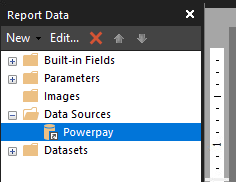 Data Sources > Powerpay in the Report Data navigation pane.