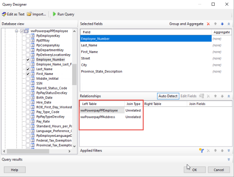 The Left Table and Join Type columns are in the Relationships section.