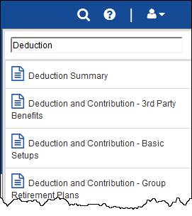 The Search field with example results.