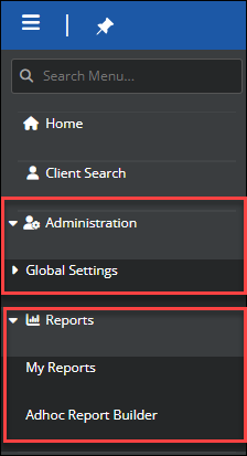 Navigation menu showing secondary menu pages.